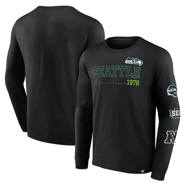 Seattle Seahawks Black High Whip Pitcher Long Sleeve T-Shirt - Click Image to Close